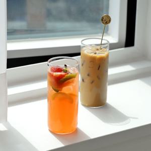 베이직 카페 내열 유리컵 430ml 2P세트 아이스 커피 라떼 에이드 맥주 일자 유리잔