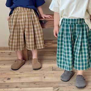 체크 와이드 7부 팬츠 R14637