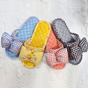 3중 체크리본 슬리퍼 4color 거실화 층간소음슬리퍼 실내화 여성슬리퍼