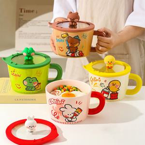 [해외] 북유럽 모던 애니멀 도자기 면기 시리얼볼 손잡이 그릇 뚜껑 포함 4colors