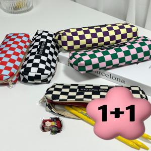 1+1  5컬러 체크 패턴 필통 파우치 수납 정리