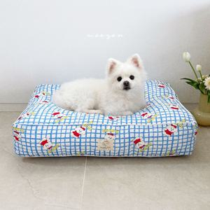 여름 시어서커 지짐이 리플 사각 강아지 고양이 방석 하우스 침대 푹신한 높이조절 우유