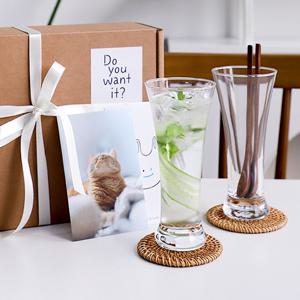 선물포장 유리잔 에이드 아이스커피잔 350ml 2p 집들이 선물세트 D01