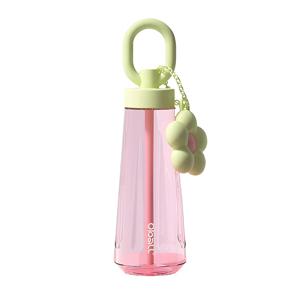 블러썸 트라이탄 오볼텀블러 600ml 핑크 빨대 물병 물통 꽃 키링