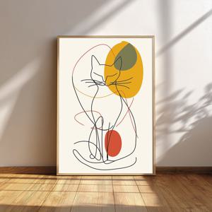 휴식중고양이 그림 알루미늄액자 선과색 미니멀아트 현대미술 모덤 카페 대형 인테리어