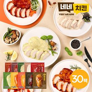 [오늘의딜 10%쿠폰 8/28-8/31] 네네치킨 네꼬닭 닭가슴살 100g 10종 30팩