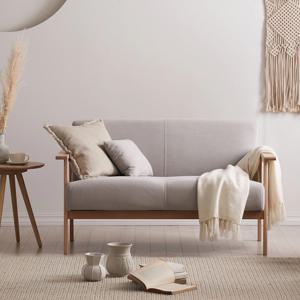 슬로 기능성 아쿠아스웨이드 패브릭 그레이 2인 원목 소파