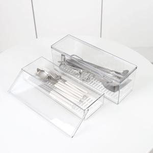 뚜껑형 물빠짐 투명 수저통 조리도구통 2type