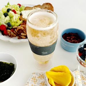 실리콘밴드 이중 유리 쿨링 얼음 맥주잔 470ml