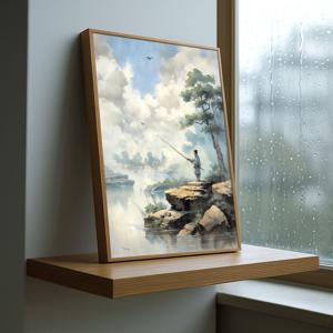 여유 어부 그림 알루미늄 액자 어부도 낚시 풍경 장수 부모님 선물 풍수 인테리어 액자