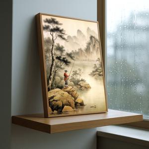 성취 어부 그림 캔버스액자 어부도 낚시 풍경 장수 부모님 선물 풍수 대형 인테리어 액자