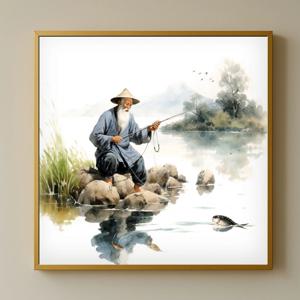 장수 어부 그림 알루미늄 액자 어부도 낚시 풍경 장수 부모님 선물 풍수 인테리어 액자