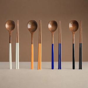 수저세트 4인 천연 옻칠 나무 수저세트 한식 우드 숟가락 젓가락 세트