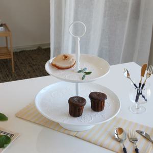 미뇽 2단 디저트 트레이 케이크 스탠드 접시