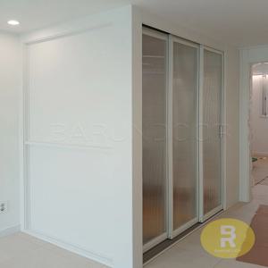 ㄱ자중문 파티션 초슬림3연동 화이트 모루세로강화유리