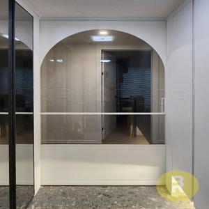 원슬라이딩중문 아치형+고시형 화이트 투명강화유리