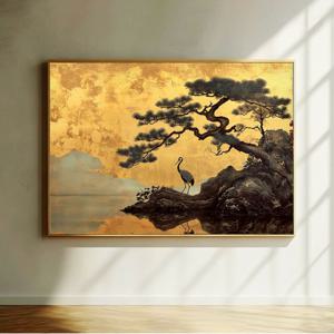 황금호수의 학 그림 알루미늄 액자 장수 건강 학업 대형 와이드 풍수지리