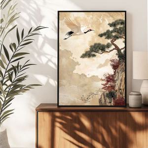 화려한 비상 학 그림 알루미늄 액자 장수 건강 학업  풍수