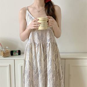 트로피칼 원피스 여성용 커플 잠옷 홈웨어