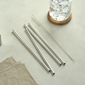 일자형 스텐 중형빨대4p+세척솔1p세트 세척용 빨대청소