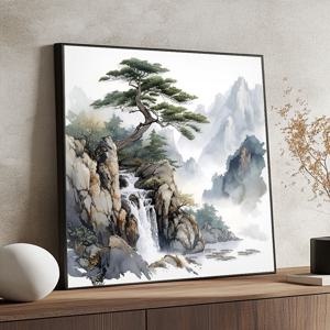 폭포위 소나무 그림 알루미늄 액자 풍수 인테리어 사업운 장수 집들이 선물
