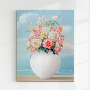 복들어오는 장미 꽃 달항아리 그림 힐링 바다 풍수 인테리어 캔버스 액자_6종