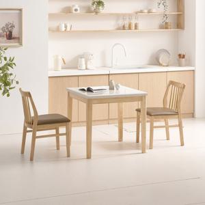 디어 800 천연 대리석 2인 원목 식탁 세트 (식탁+의자2)