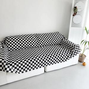 블랙 체크 블랭킷 쇼파커버 다용도러너 바란스 커튼140x220