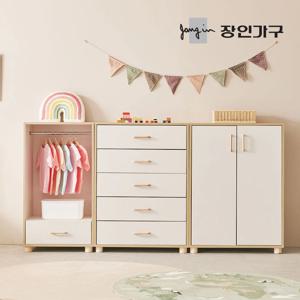 뉴피터 베이비장 2200세트 (5단서랍+유아옷장+행거옷장) + 원목발
