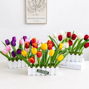 튤립 조화 화분 비비드 울타리 set 39x24cm 3colors 인테리어 꽃 장식 소품