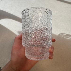 플라워 빈티지 유리컵 / 투명 커피잔 아이스 아메리카노 하이볼잔 집들이선물 물컵 300ml