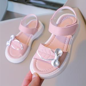TEMU 소녀를 위한 유행 귀여운 Bowknot 열려있는 발가락 샌들, 여름을 위한 통기성 경량 샌들