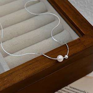 TEMU SIMILANKA 여성용 925 스테인레스 실버 모조 진주 목걸이 - 간단한 일본-한국 스타일, 작은 원형 비즈가 달린 클래블 체인, 다용도 일상 및 선물 보석, 일상 보석| 우아한 클래블 체인 | 내구성 있는 보석