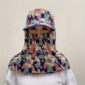 TEMU 1pc 여성용 꽃무늬 프린트 와이드 브림 선 하트 - 경량 통기성 메쉬 사이클링 및 야외 하트, 조절 가능한 드로스트링, 해변, 파티, 하이킹, 해변 액세서리, 파티 액세서리, 세련된 헤어웨어|마스크|모자|여름모자