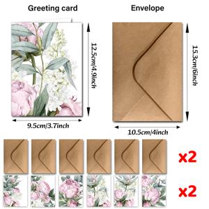 TEMU 24pcs 다양한 مناس에 사용할 수 있는 우편봉투가 포함된 인사 카드, 우아한 꽃무늬 디자인, 감사, 축하, 건강 회복, 행운을 빌어주는 메시지, 모든 مناس에 사용할 수 있는 카드, 친구, 선생님, 동료, 감사의 마음을 전달하는 카드.