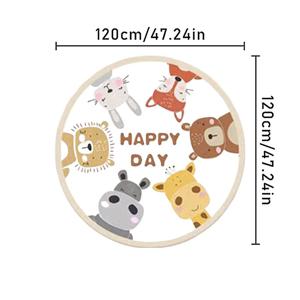 TEMU 푹신한 만화 동물 라운드 매트 - 초소프트, 10mm 두께, 1000g/평방미터, 미끄럼 방지 & 세탁기 사용 가능 - 어린이 방, 거실, 놀이 공간에 완벽 - 귀여운 사자, 곰, 토끼, 기린 디자인, 거실용 러그