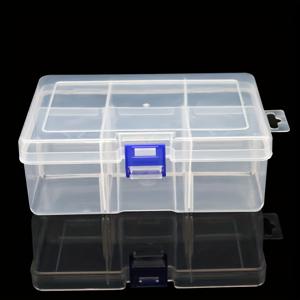 TEMU 1 하나의 두꺼운 대형 6칸 분리 가능한 투명 플라스틱 상자, 아트 DIY, 수공예, 보석류, 저장함 및 하드웨어 도구에 적합한 데스크탑 낚시 도구, 라벨 스티커와 조절 가능한 비즈 분리기 포함