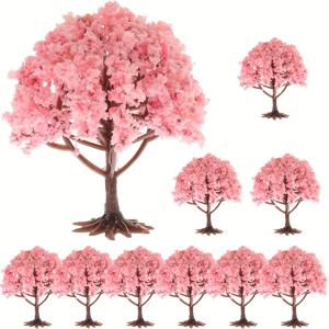 TEMU 10pcs 미니어처 꽃 나무 모델 기차 풍경 건축 체리 꽃 나무 미니 나무 DIY 모래 테이블 공예 건물 모델 풍경 경관 장식 (3.14X2.75X2.75 인치)