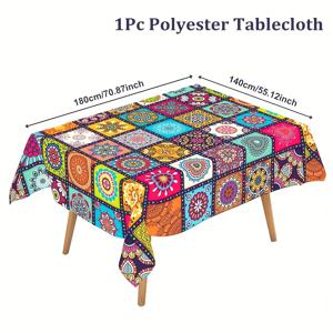TEMU 1pc 폴리에스터 테이블 클로스 - 만다라 & 꽃 디자인, 결혼식, 신부 샤워, 생일, 청년 샤워에 완벽, 기계제작, 3가지 크기 제공, 칩 파티 데코