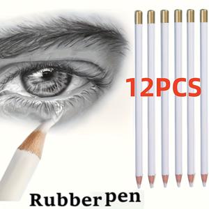 TEMU 12pcs 전문용 고무 펜 - 예술적인 디테일링, 글쓰기 교정 및 그림 그리기용 둥근 코크 지우개 - 스케치 및 디테일 작업에 이상적, 예술용품 | 둥근 지우개 | 코크 소재