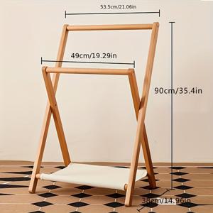 TEMU 튼튼한 솔리드 우드 접이식 옷걸이, 스탠딩 옷장 정리대, 다기능 침실 수납, 옷 손상 없음, 대용량