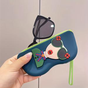 TEMU 안경 및 립스틱용 블루 실리콘 보관 가방 - 내구성, 방수, 휴대용 하이킹 디자인, 여행 및 일상 사용에 이상적, 메이크업 보관|즐거운 삽화|실리콘 구조, 화장품 여행 케이스|립스틱