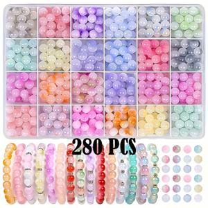 TEMU 280개 24색 8mm 유리 비즈 세트 - 보석 만들기, 팔찌, 폰 장식용 그라데이션 캔디 색상, DIY 공예 용품, 보석 만들기 비즈 | 그라데이션 색상 비즈 | 부드러운 질감 비즈, 비즈 공예 용품