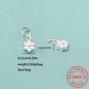 TEMU 5개입 S925 스털링 실버 소형 꽃 펜던트 DIY 비즈 팔찌 만들기 재료 세트
