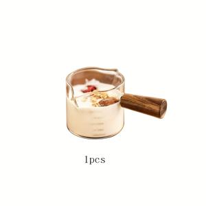 TEMU 나무 손잡이가 있는 투명 유리 컵 75ml - 듀얼 스파우트 트리플 보일러 밀크 컵, 커피 및 차용 전자레인지 안전, 화이트, 바리스타 장비, 현대 주방 도구, 클리어 글라스웨어