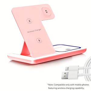 TEMU For iPhone 15, 14, 13, 12, 11/Pro/Max/Mini/Plus 및 Apple Watch 1-9용 3-in-1 접이식 무선 충전 - 자기 USB 충전 베이스 LED , 블랙, for iPhone 충전 | 모던 충전 | 슬림 충전 패드