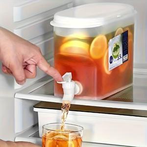 TEMU 1-Pack 대용량 플라스틱 음료 디스펜서 - 내구성 있는 냉장고 저장 용기, 투명한 디자인 및 쉬운倒입구, 레몬 주스, 아이스티, 홈메이드 음료에 적합 - 현대식 주방 및 다이닝 가전제품의 필수품 | 견고한 손잡이 기능, 냉장고용 음료 디스펜서