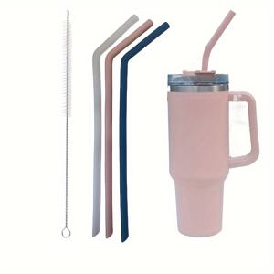 TEMU 3/5pcs 부드러운 색상 11.2 인치 초장 소재 대체 구부릴 수 있는 실리콘 스트로우, 32/40oz 열병합 컵에 적합, 재사용 가능한 유연한 고속 스트로우, 손잡이가 있는 용융 컵에 적합, 64oz 물병 -3/5pcs 열 저항 보로실리케이트 유리 스트로우 투명 직선 덤벨 슬랜트 밀크 티 스트로우 세트