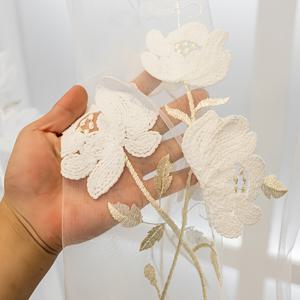 TEMU 2개 countrysid embroide flower pattern, uv-resistance transparent curtain, suitable for home decoration in living rooms, bedrooms, dining rooms, offices, , etc.