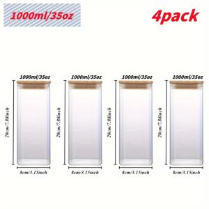TEMU 2/4팩, 1000ml/ 정사각형 밀폐 유리병, 유리 통조림 병, 고붕규산 유리 제품, 대나무 뚜껑이 있는 투명 유리 티캔, 사탕 통, 비스킷 통, 식품 밀폐 유리병, 견과류 보관 유리병, 유리병 용기, 유리병 세트, 주방 보관 용품.